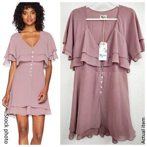 Show Me Your Mumu Leandra Flutter Sleeve V Neck Mini Dress Size XL Rose Pink